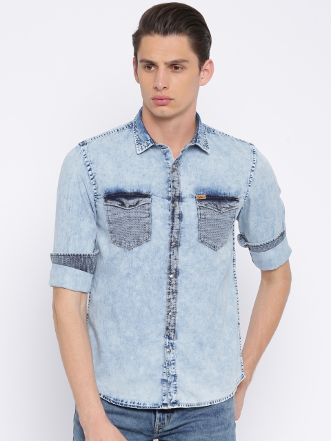 

Lee Cooper Men Blue Slim Fit Faded Denim Shirt