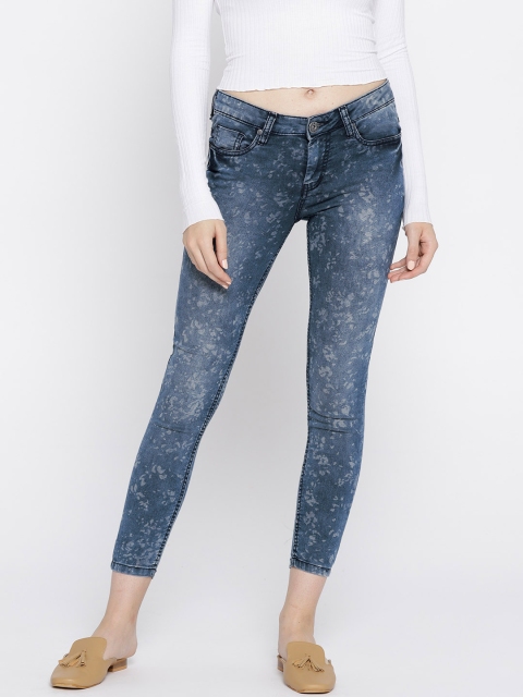 

People Women Blue Printed Skinny Fit Low-Rise Clean Look Stretchable Jeans