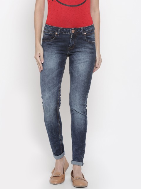 

People Women Blue Skinny Fit Mid-Rise Clean Look Stretchable Jeans