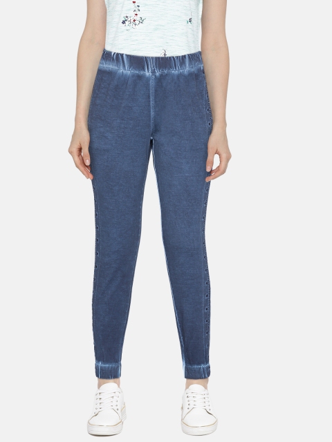 

People Women Blue Skinny Fit Faded Joggers