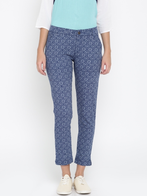 

People Women Blue Regular Fit Printed Regular Trousers