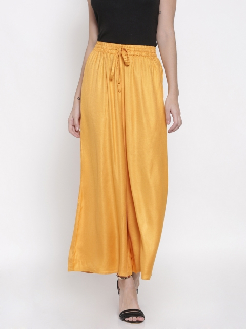 

People Women Yellow Flared Solid Regular Trousers