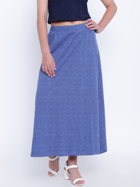 

People Women Blue Printed Maxi Flared Skirt