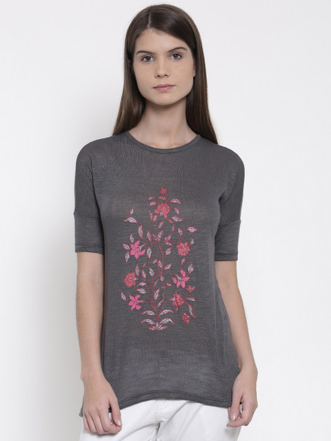 

People Women Grey Self-Design Top