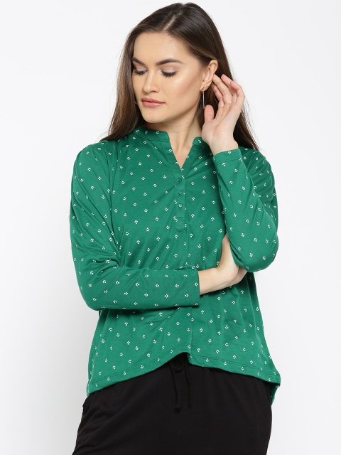 

People Women Green Printed Top, Navy blue