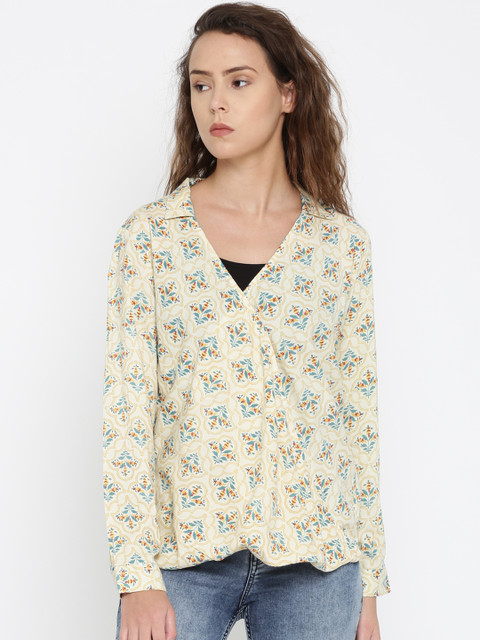 

People Women Beige Printed Top