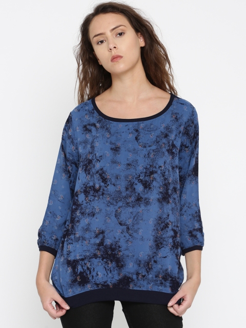 

People Women Blue Printed Top