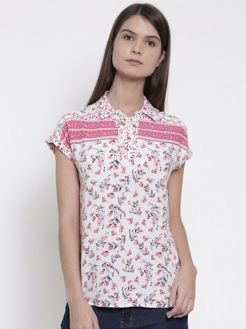 

People Women White Printed Shirt Style Top