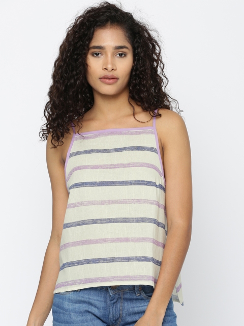 

People Women Off-White Striped Top, Purple