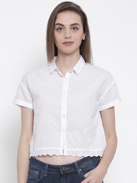 

People Women White Regular Fit Self Design Casual Shirt
