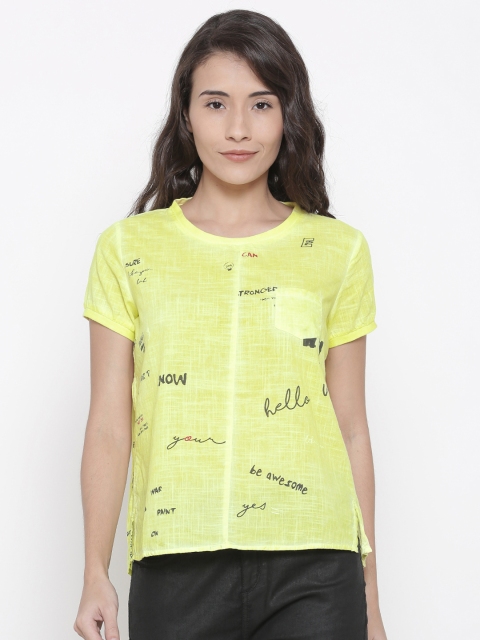 

People Women Yellow Printed Top
