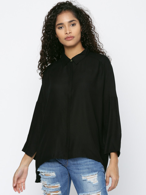 

People Women Black Regular Fit Solid Casual Shirt