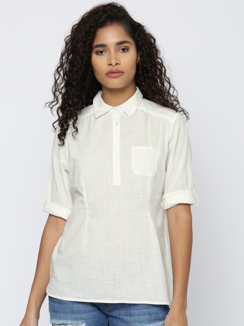 

People Women Off-White Solid Shirt Style Top