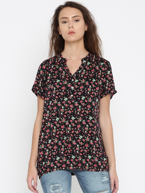 

People Women Black Printed Shirt Style Top