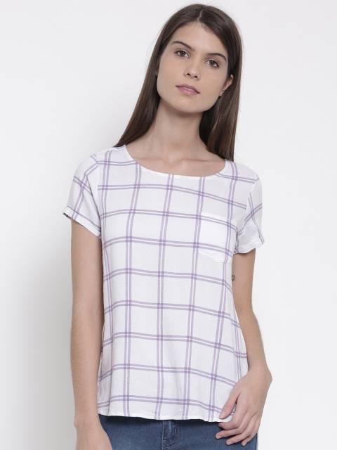 

People Women White Checked Top, Purple