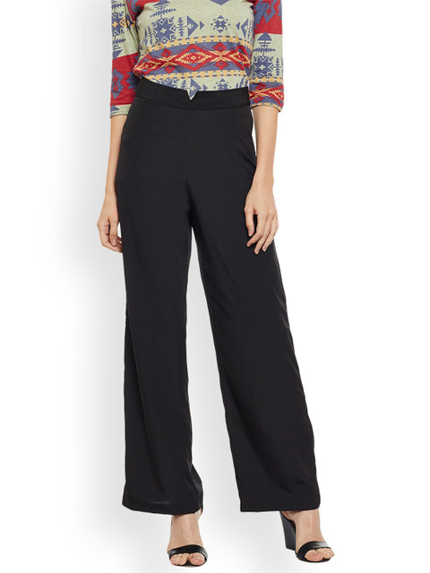 

Popnetic Women Black Relaxed Loose Fit Solid Regular Trousers