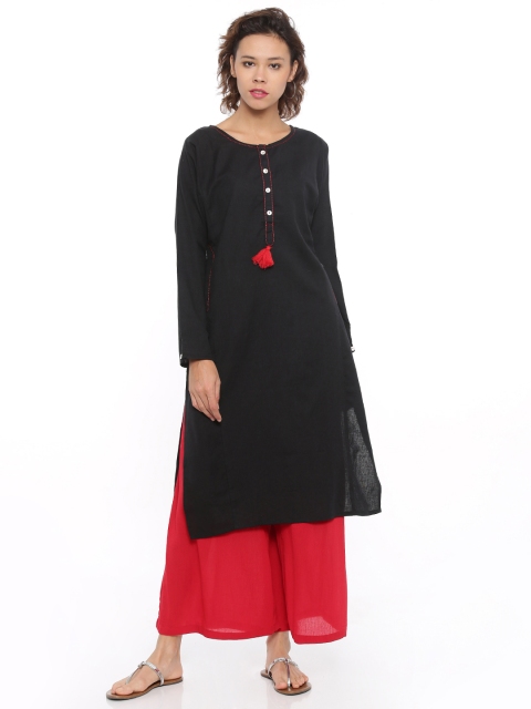 

De Moza Women Black Solid Straight Kurta