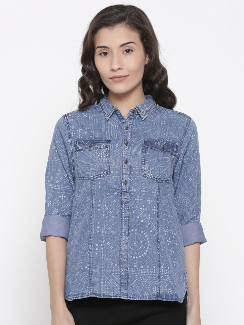 

People Women Blue Regular Fit Printed Casual Shirt