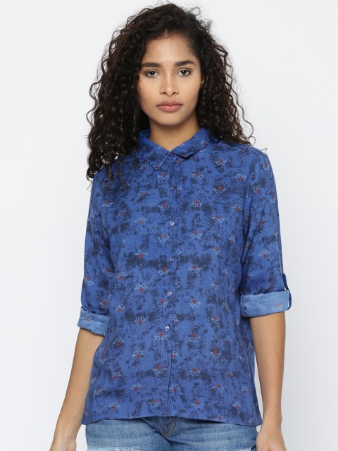 

People Women Blue Regular Fit Printed Casual Shirt