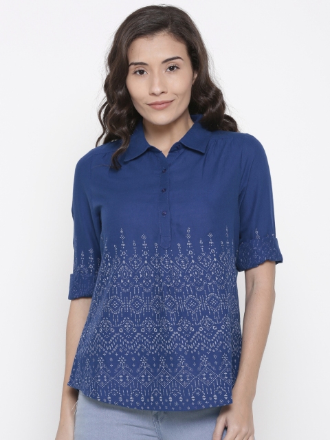 

People Women Blue Regular Fit Printed Casual Shirt
