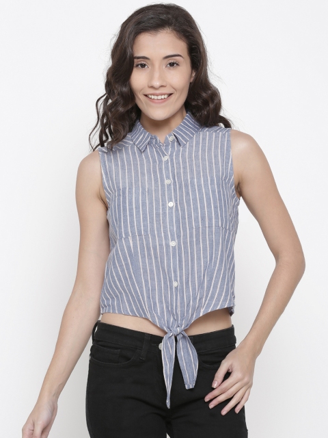 

People Women Blue & White Striped Shirt Style Top
