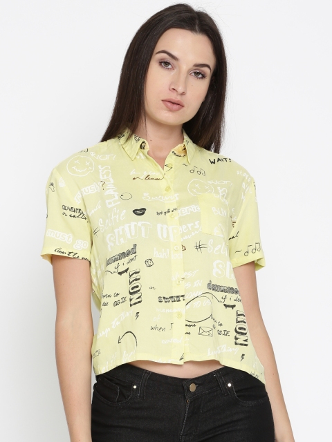 

People Women Yellow Regular Fit Printed Casual Shirt