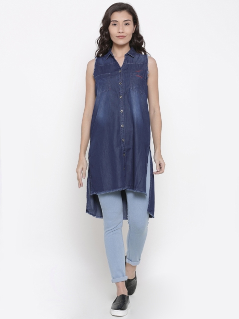 

People Women Blue Regular Fit Solid Casual Shirt