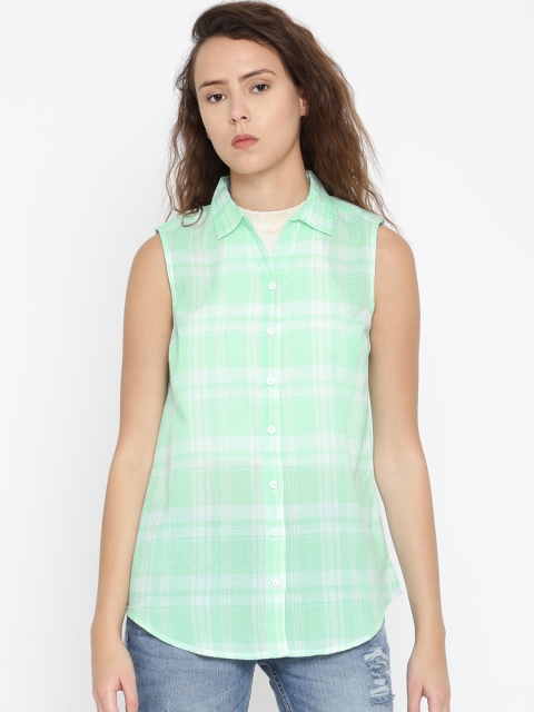 

People Women Green Checked Casual Shirt