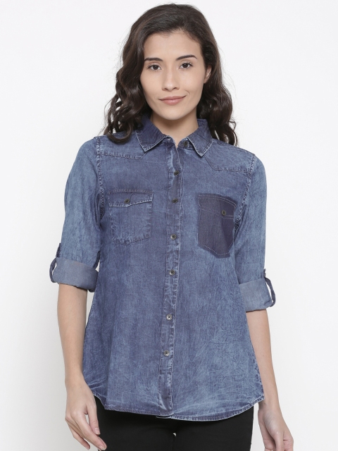 

People Women Blue Regular Fit Faded Casual Shirt