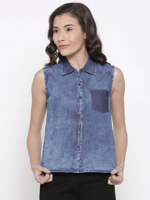 

People Women Blue Regular Fit Solid Casual Shirt