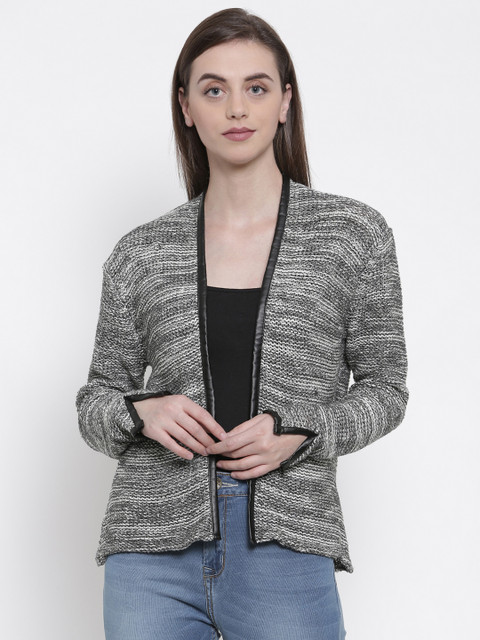 

People Women Grey Self Design Front-Open Sweater