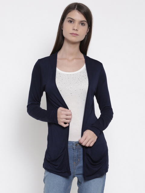 

People Navy Blue Solid Open Front Shrug