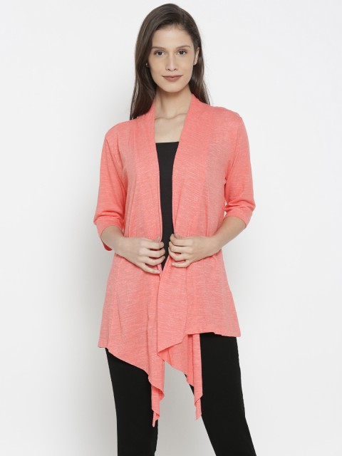 

People Coral Pink Solid Open Front Shrug