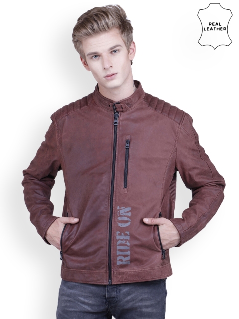 

Justanned Men Red Solid Leather Jacket