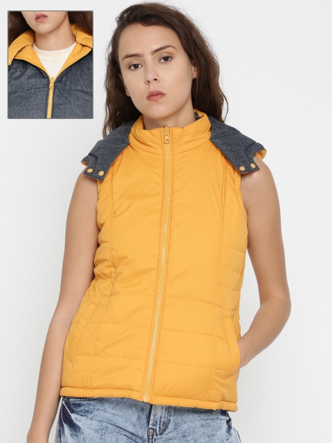 

People Women Yellow & Blue Solid Reversible Padded Jacket