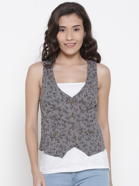 

People Women Grey Printed Waistcoat
