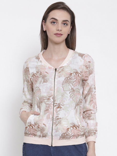 

People Women Pink Printed Open Front Jacket