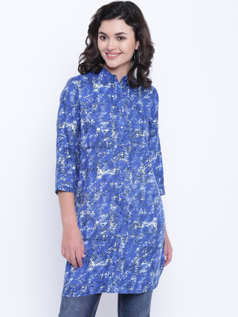 

People Blue & Off-White & Off-White Printed Tunic