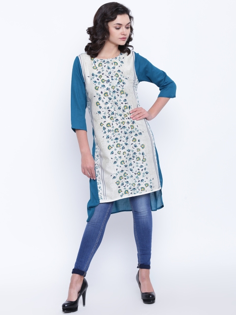 

People Off-White & Teal Green Printed Tunic
