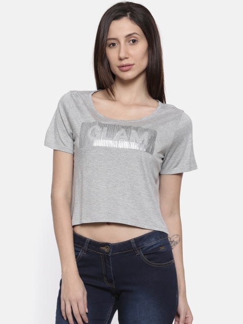 

People Women Grey Sequinned Round Neck T-shirt