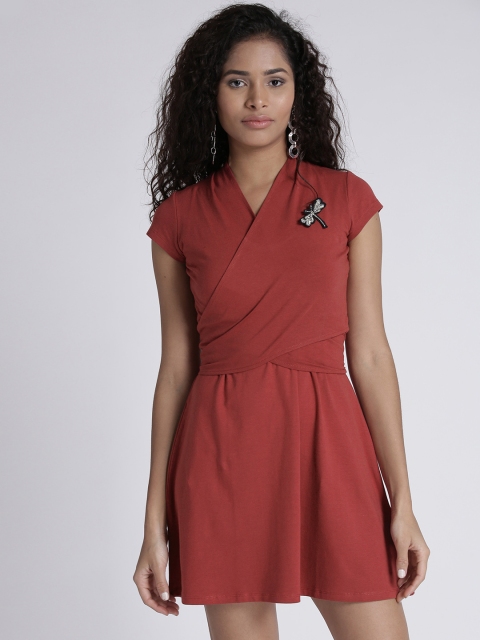 

Chemistry Women Rust Red Solid Fit & Flare Dress
