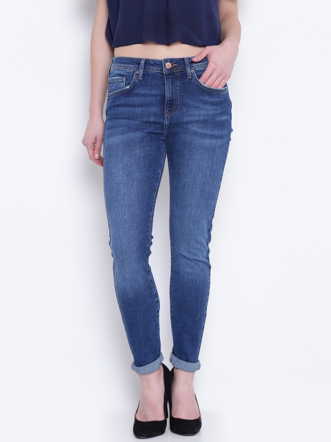 

FOREVER 21 Women Blue Mid-Rise Clean Look Stretchable Jeans