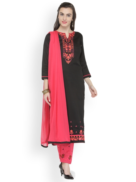 

Kvsfab Black & Pink Cotton Blend Unstitched Dress Material
