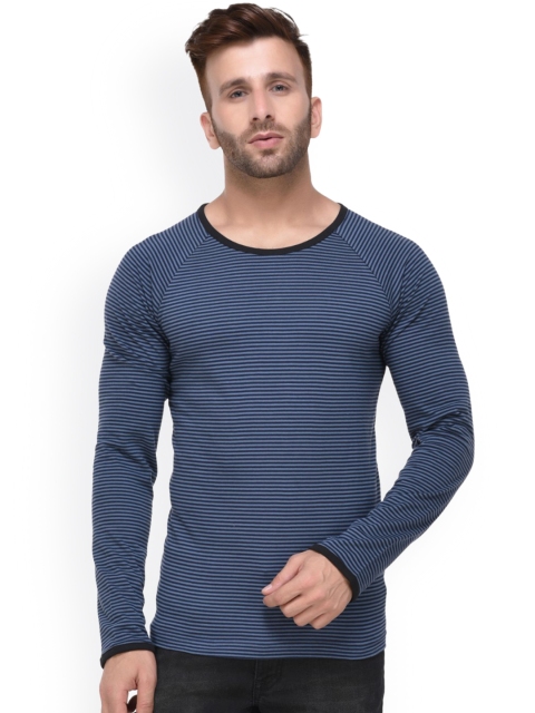 

Rigo Men Blue Striped Round Neck T-shirt