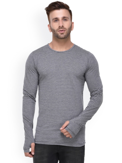 

Rigo Men Grey Striped Round Neck T-shirt