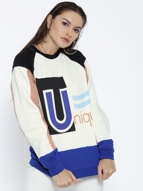 

FOREVER 21 Women White & Blue Printed Sweatshirt