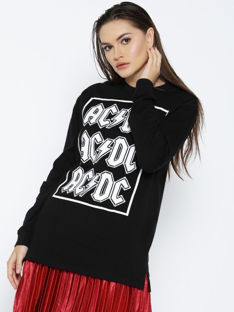 

FOREVER 21 Women Black Printed Round Neck T-shirt