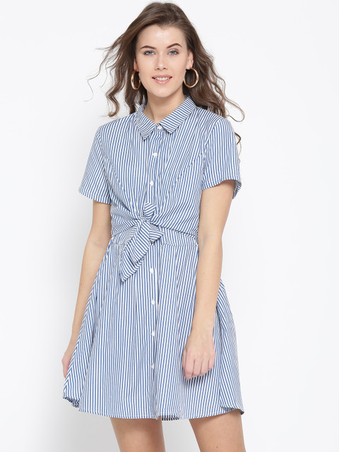 

FOREVER 21 Women Navy & White Striped Shirt Dress, Navy blue