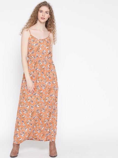 

FOREVER 21 Women Orange & Off-White Floral Print Maxi Dress
