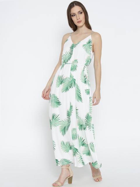 

FOREVER 21 Women White & Green Printed Maxi Dress